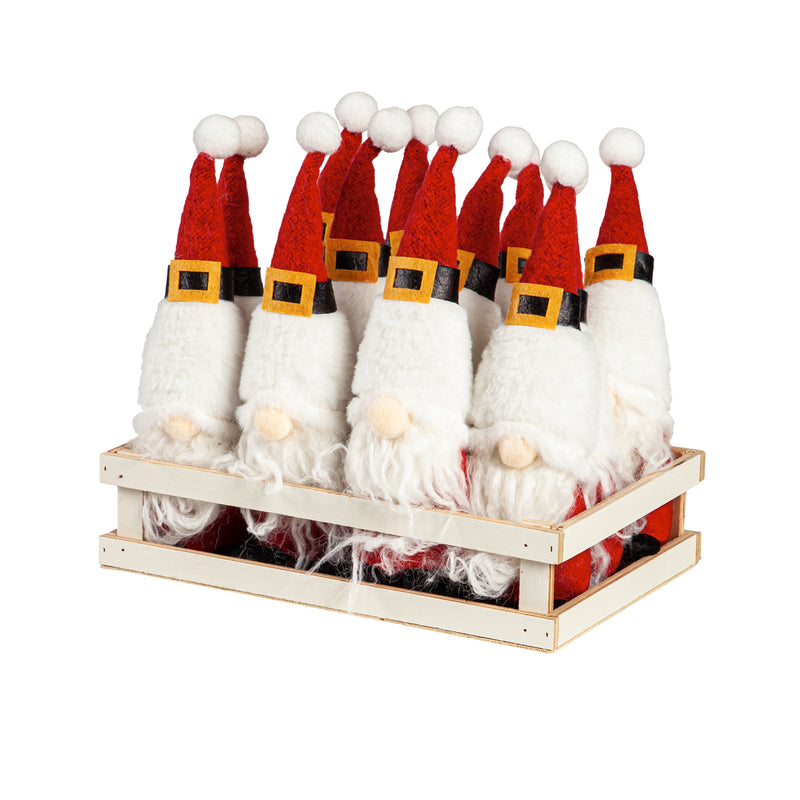 9" Fabric Santa Gnome Ornament in 12 Piece Wood Tray,3otf205