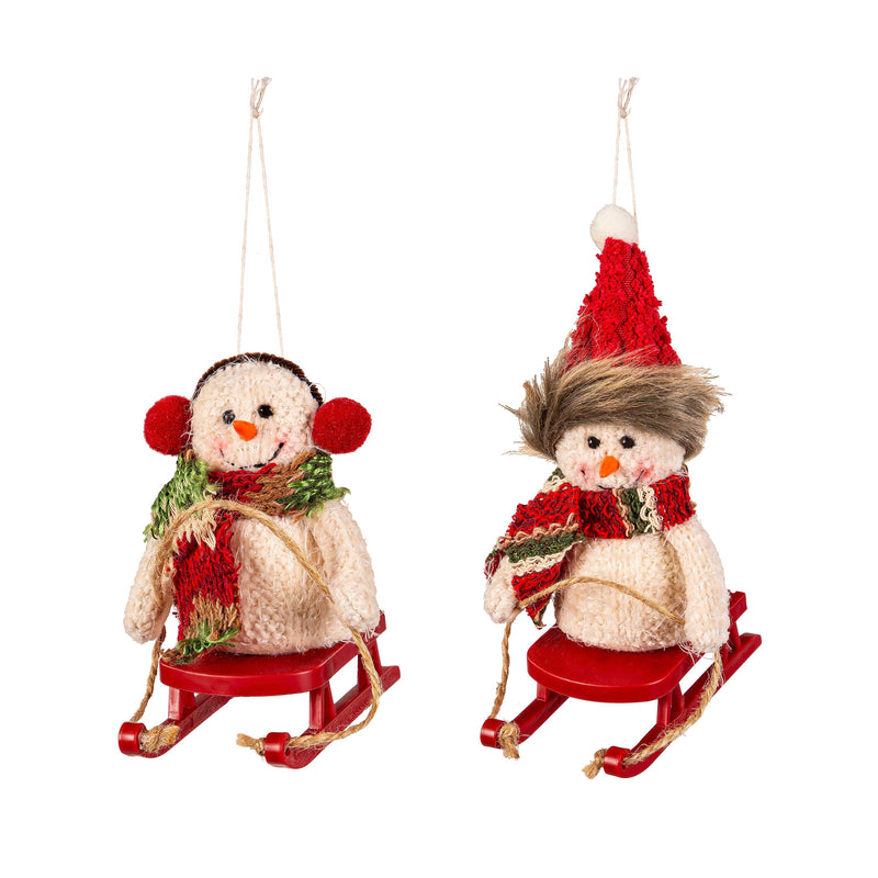 Fabric Sledding Snowman Ornament,3otf221