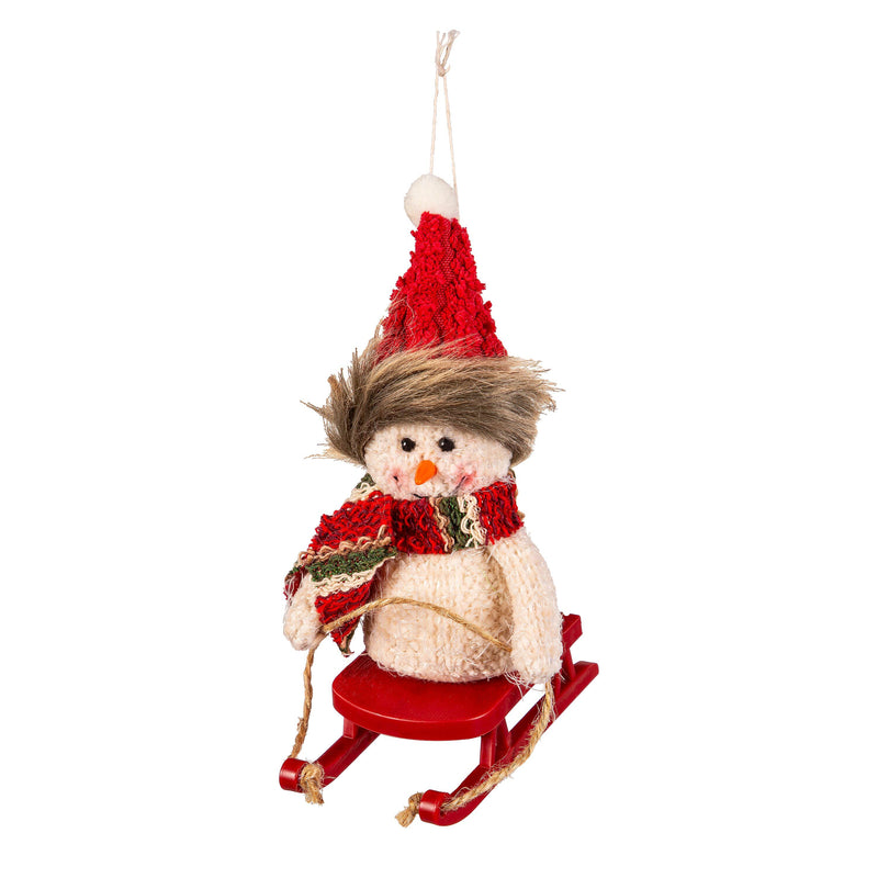 Fabric Sledding Snowman Ornament,3otf221