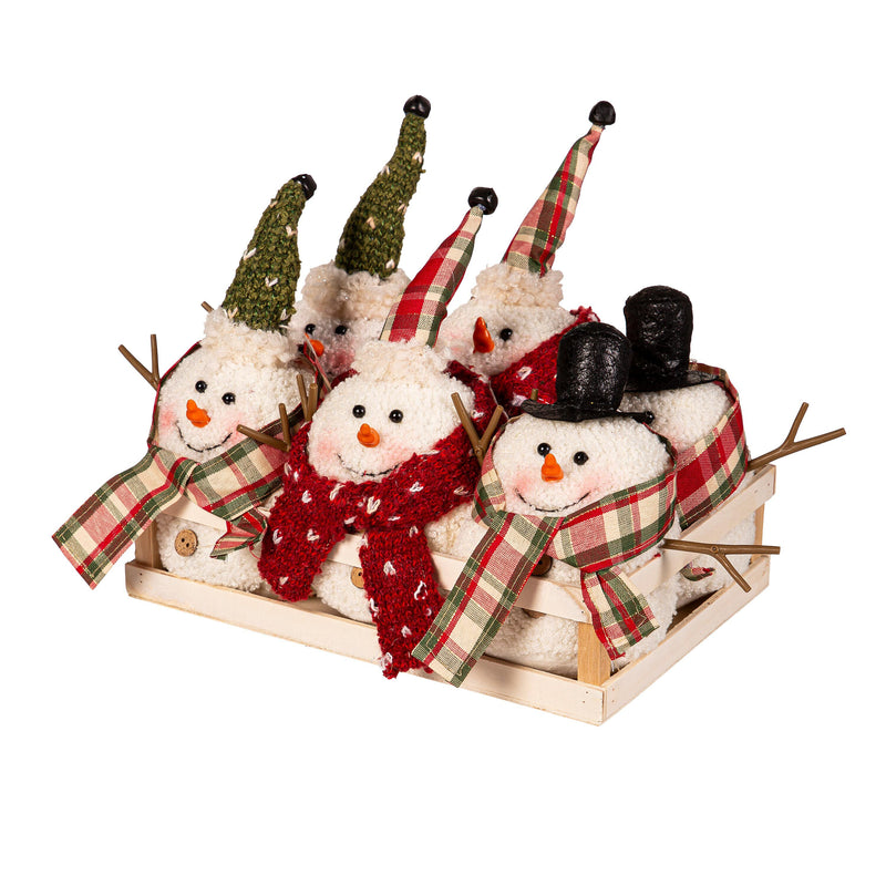 Fabric Snowman Ornament with Branch Arms in Tray,3otf224