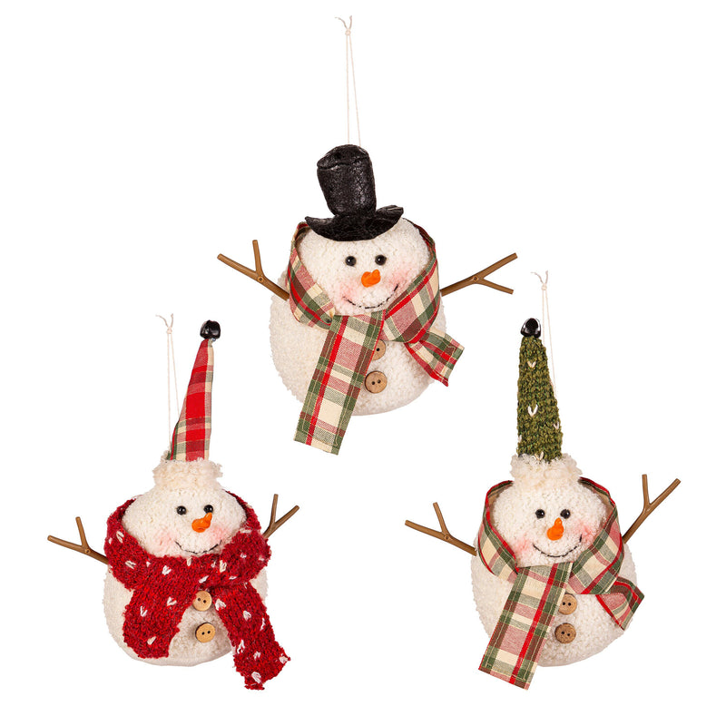 Fabric Snowman Ornament with Branch Arms in Tray,3otf224