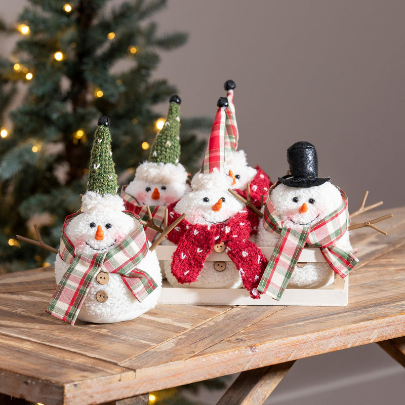 Fabric Snowman Ornament with Branch Arms in Tray,3otf224