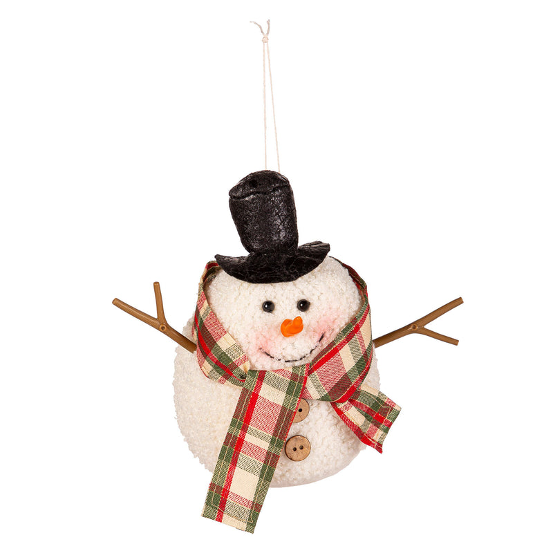 Fabric Snowman Ornament with Branch Arms in Tray,3otf224