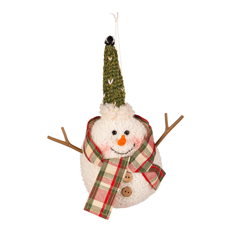 Fabric Snowman Ornament with Branch Arms in Tray,3otf224