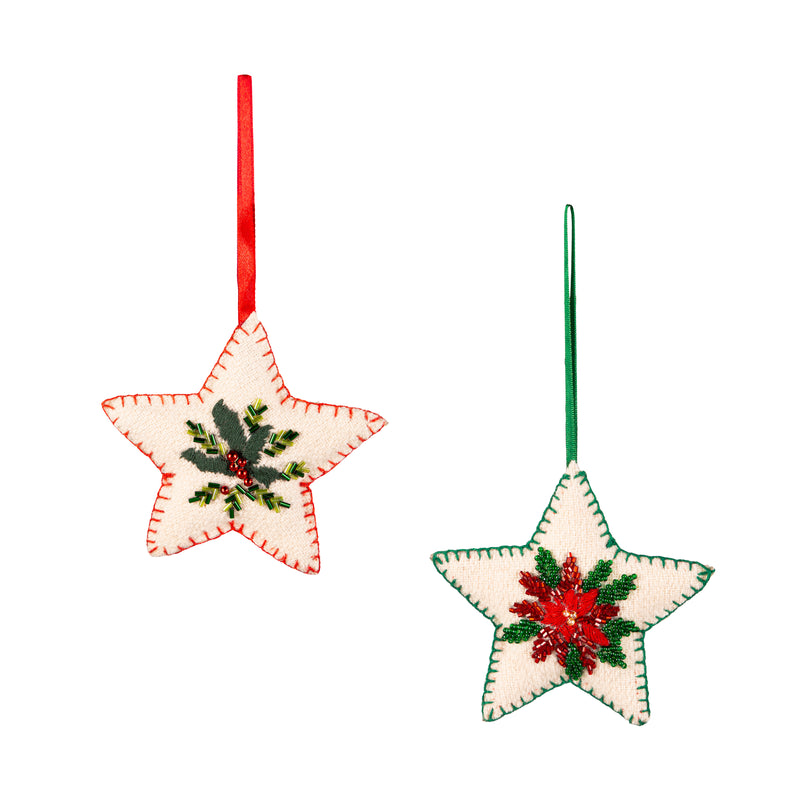 5" Fabric Star Beaded Ornament,3otf238