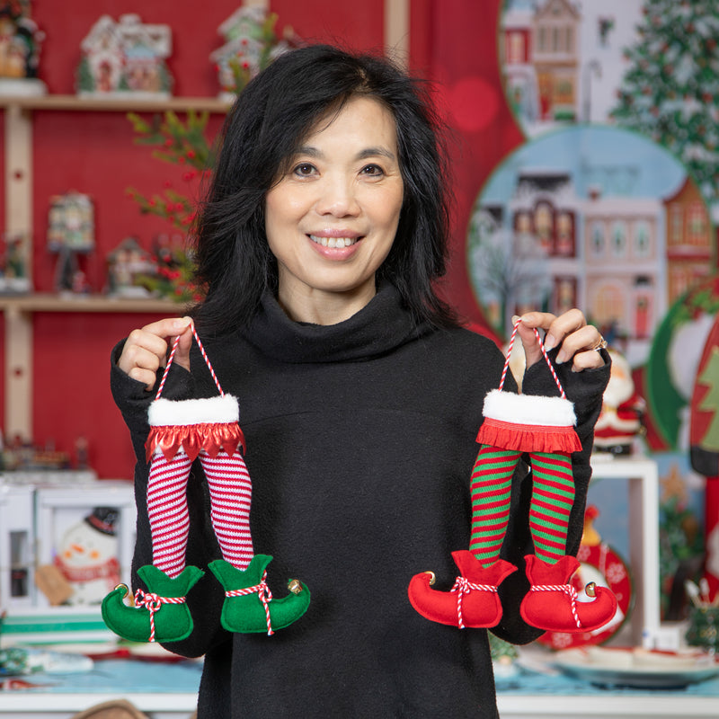 9" Fabric Elf Leg Ornament,3otf246