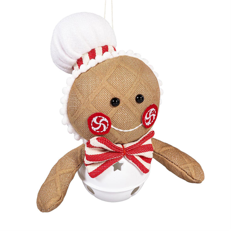 Baking Spirits Bright Ornament Fabric and Metal Gingerbread with Bell, 7"H, Asst of 2