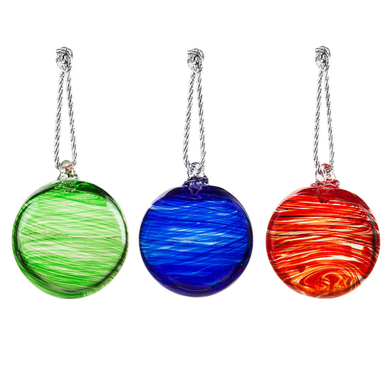 Blown Glass Christmas Ornament, 3 Asst: Red/Green/Blue,3otg396