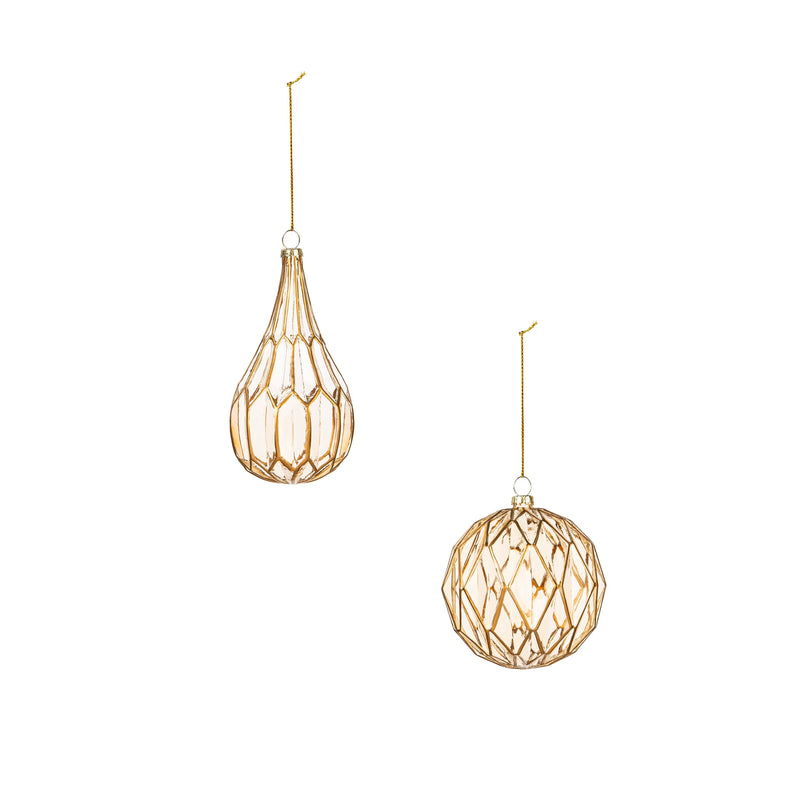 Glass Gold Geometric Ornament,3otg421