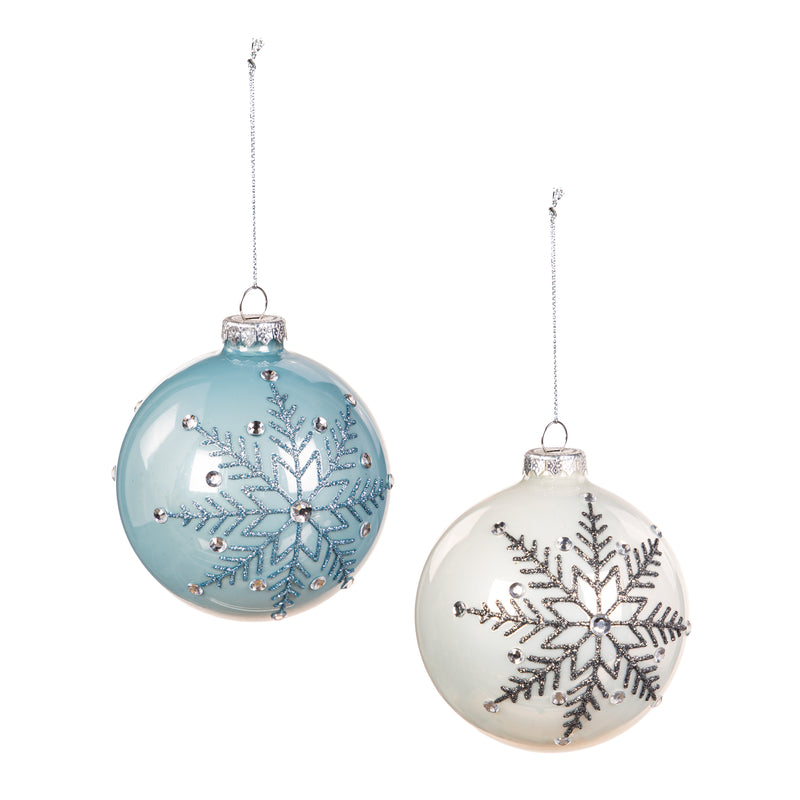 4" Glass Round Glitter Snowflake Ornament,3otg439