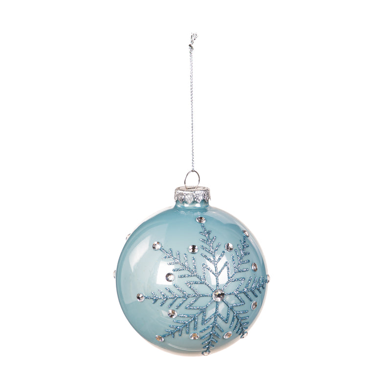 4" Glass Round Glitter Snowflake Ornament,3otg439