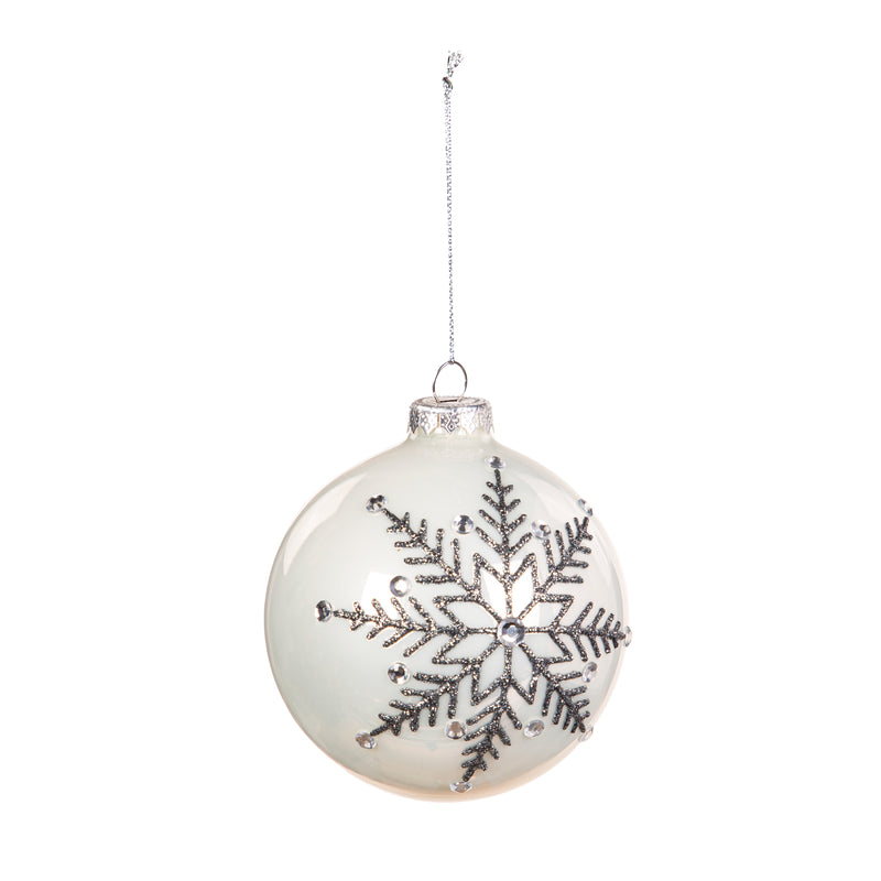 4" Glass Round Glitter Snowflake Ornament,3otg439