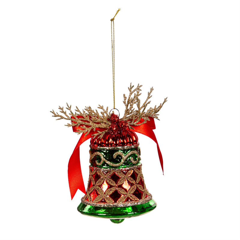 5" Glass Bell with Artificial Ornament