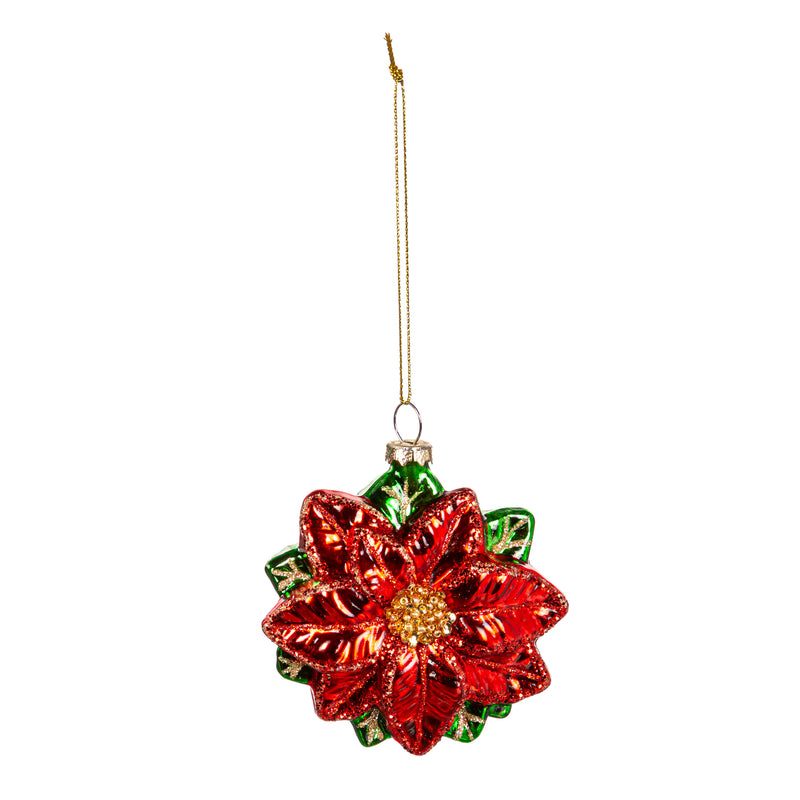 3.5" Glass Poinsettia Ornament,3otg442