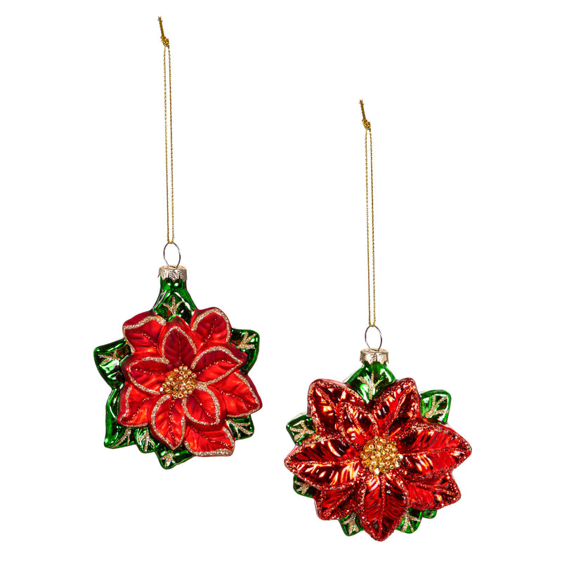 3.5" Glass Poinsettia Ornament,3otg442