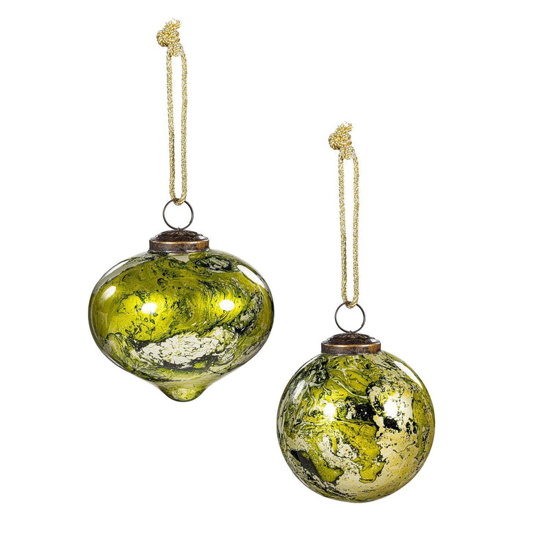 Shades of Green Ornament Marble Glass, Asst, 4.5"H