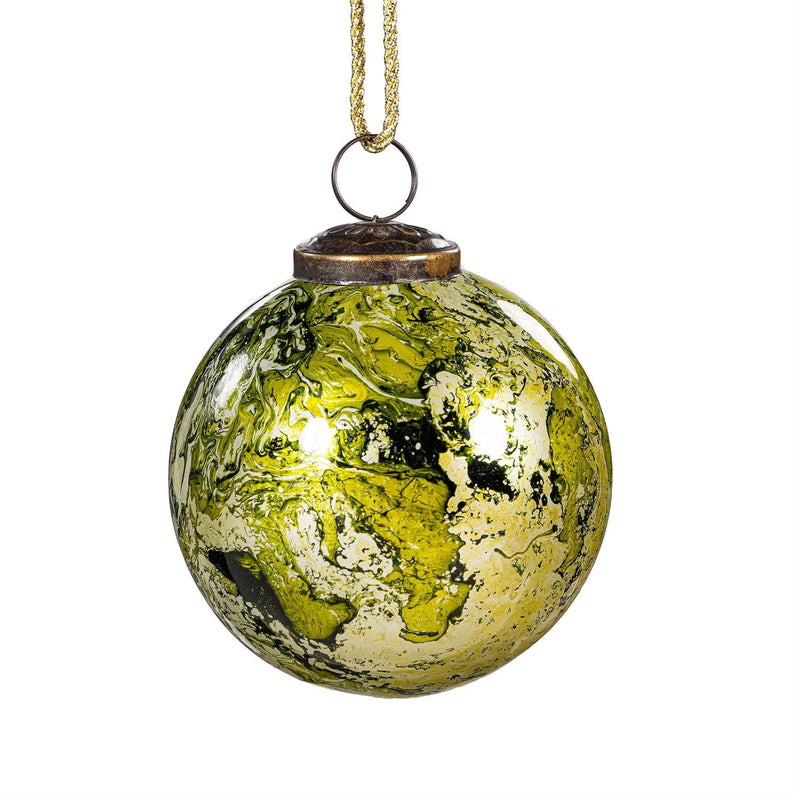 Shades of Green Ornament Marble Glass, Asst, 4.5"H