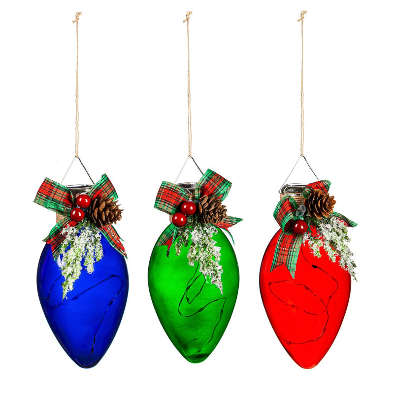 LED Classic Christmas Bulb with Artificial Ornament, 3 Asst: Red/Green/Blue,3otl321