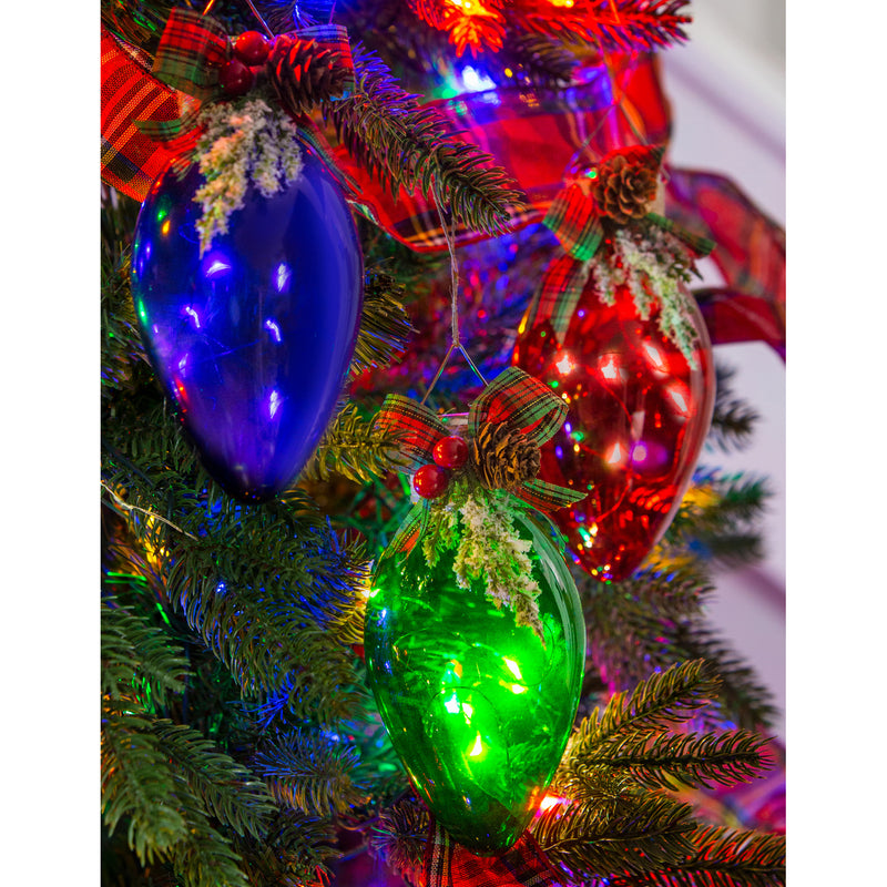 LED Classic Christmas Bulb with Artificial Ornament, 3 Asst: Red/Green/Blue,3otl321