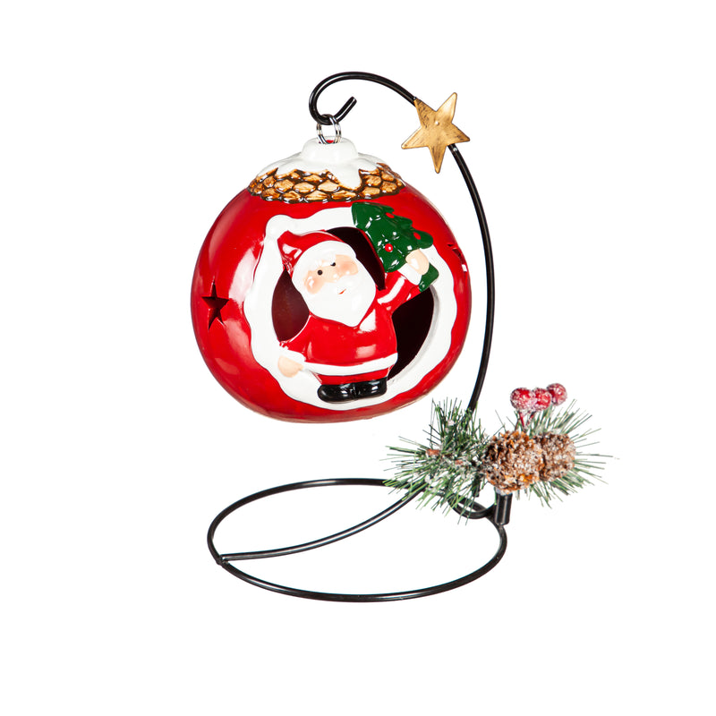 4" LED Ceramic Ornament with Metal Stand, 2 Asst., Santa/Snowman,3otl351