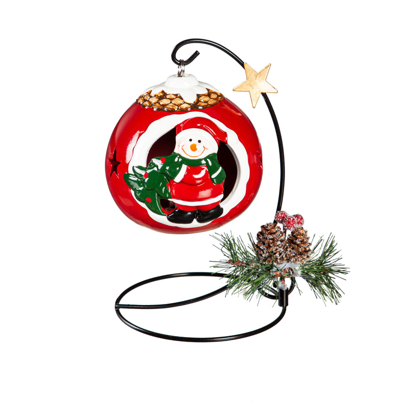 4" LED Ceramic Ornament with Metal Stand, 2 Asst., Santa/Snowman,3otl351