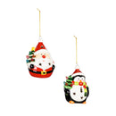 4" LED Ceramic Christmas Icon Ornament, 2 Asst: Santa, Penguin,3otl354
