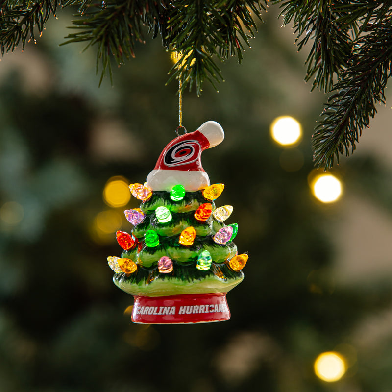 4" LED Ceramic Christmas Tree Ornament with Team Santa Hat, Carolina Hurricanes,3otl4354to