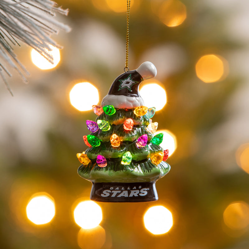 4" LED Ceramic Christmas Tree Ornament with Team Santa Hat, Dallas Stars,3otl4358to