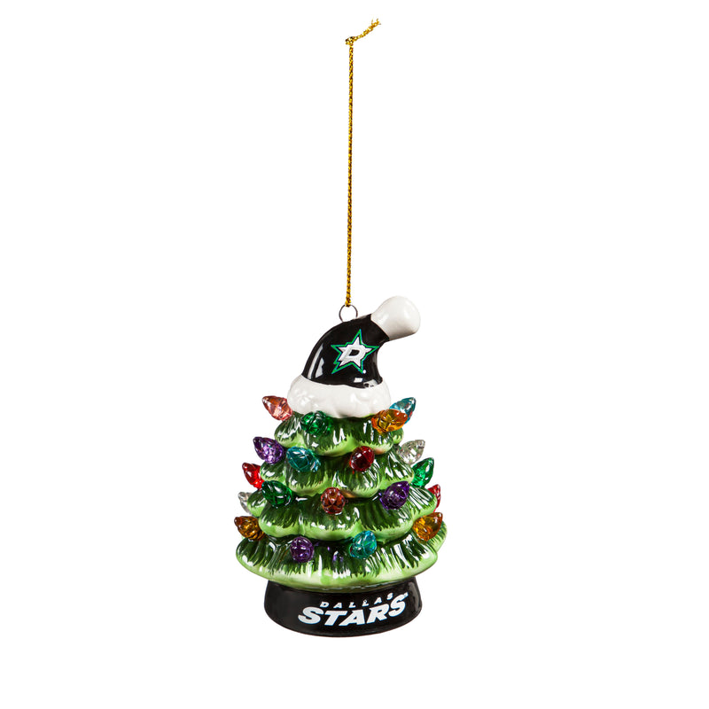 4" LED Ceramic Christmas Tree Ornament with Team Santa Hat, Dallas Stars,3otl4358to