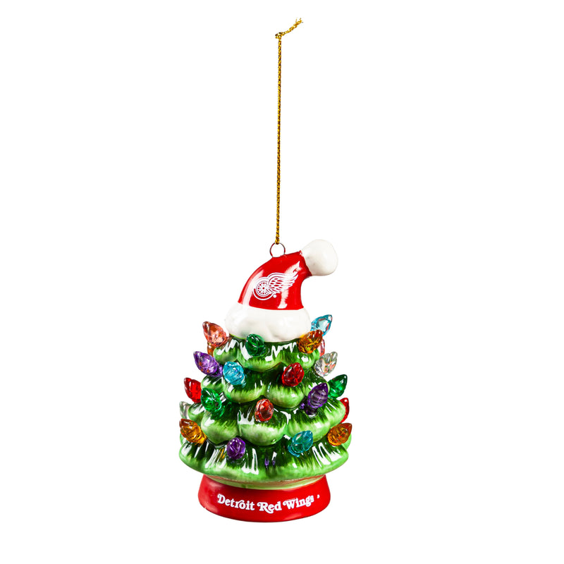 4" LED Ceramic Christmas Tree Ornament with Team Santa Hat, Detroit Red Wings,3otl4359to