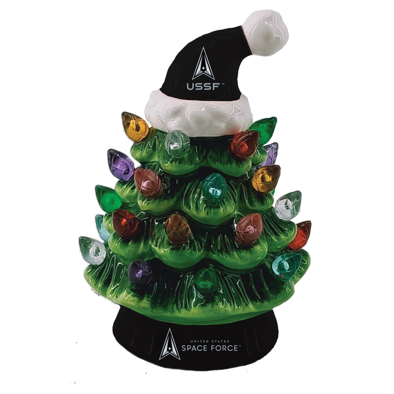 4" LED Ceramic Christmas Tree Ornament with Team Santa Hat, Space Force,3otl5065to