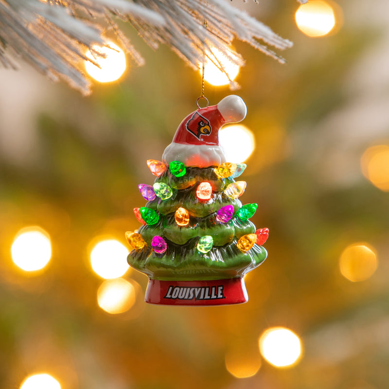 4" LED Ceramic Christmas Tree Ornament with Team Santa Hat, University of Louisville,3otl906to