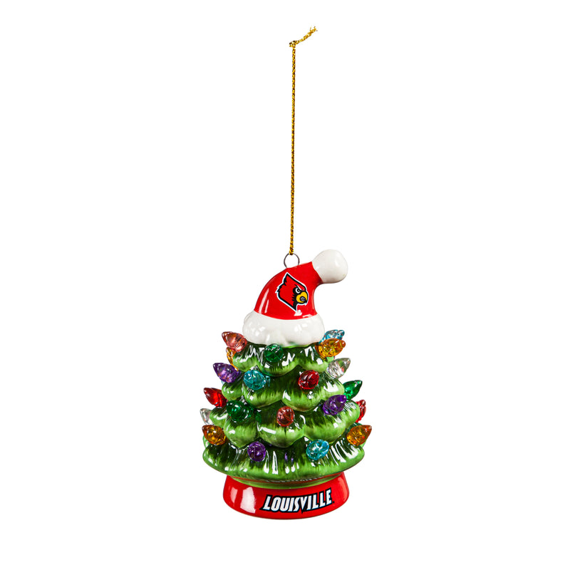 4" LED Ceramic Christmas Tree Ornament with Team Santa Hat, University of Louisville,3otl906to