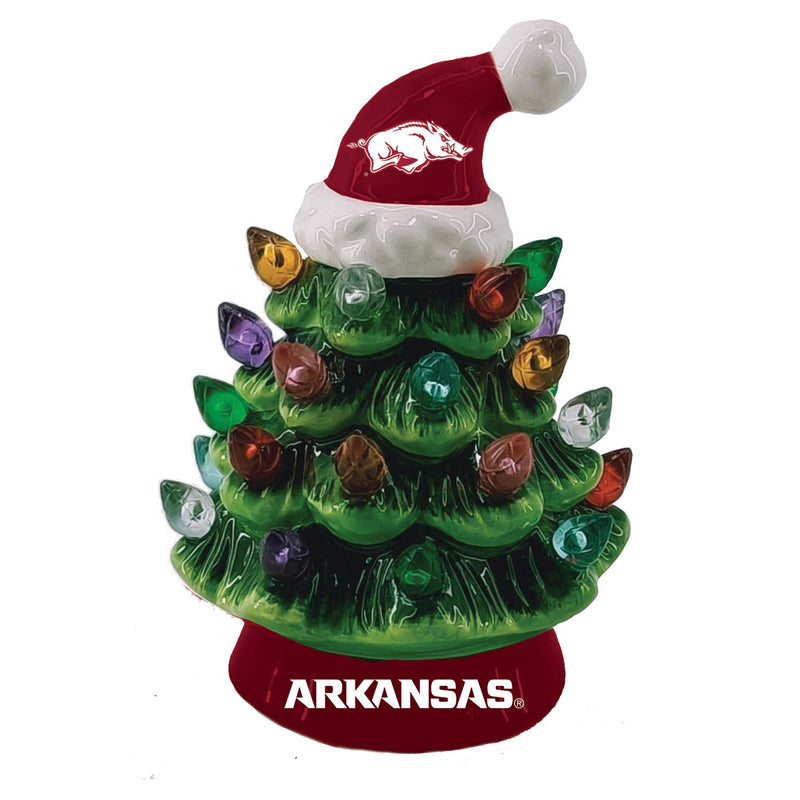 4" LED Ceramic Christmas Tree Ornament with Team Santa Hat, University of Arkansas,3otl911to