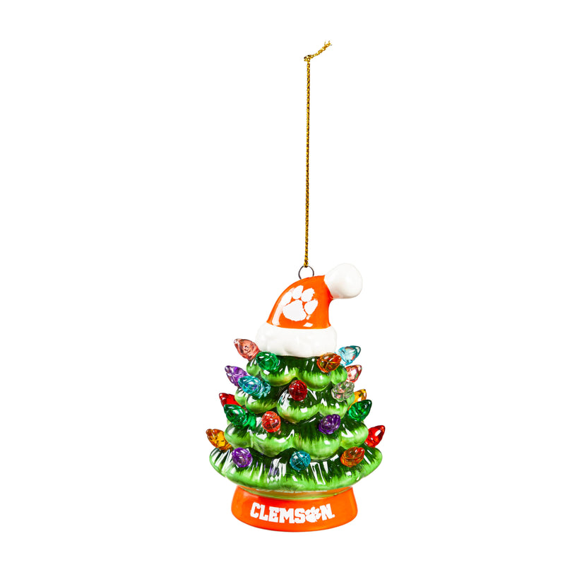 4" LED Ceramic Christmas Tree Ornament with Team Santa Hat, Clemson University,3otl912to