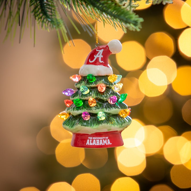 4" LED Ceramic Christmas Tree Ornament with Team Santa Hat, University of Alabama,3otl924to