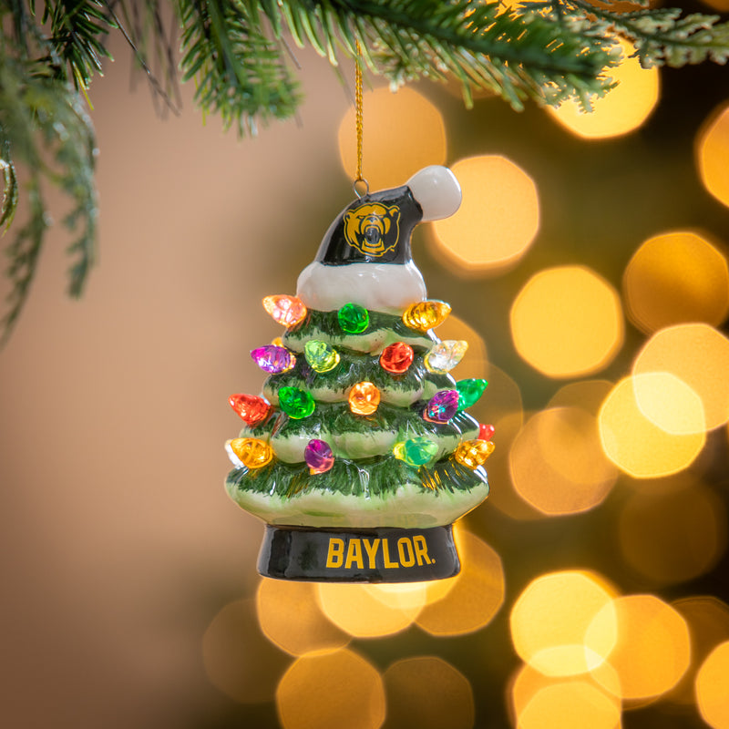 4" LED Ceramic Christmas Tree Ornament with Team Santa Hat, Baylor University,3otl925to