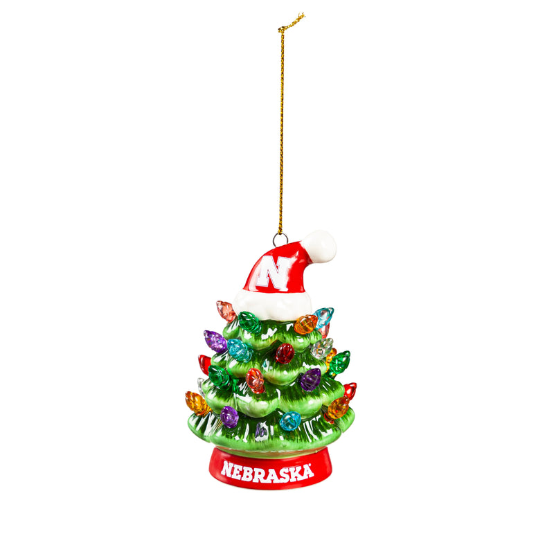 4" LED Ceramic Christmas Tree Ornament with Team Santa Hat, University of Nebraska,3otl949to