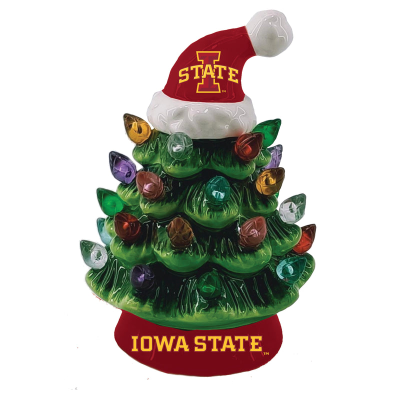 4" LED Ceramic Christmas Tree Ornament with Team Santa Hat, Iowa State,3otl962to