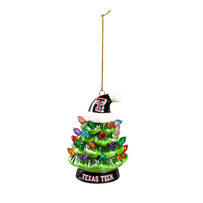 4" LED Ceramic Christmas Tree Ornament with Team Santa Hat, Texas Tech