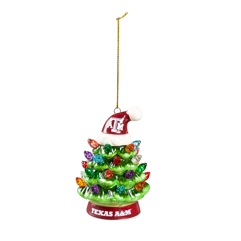 4" LED Ceramic Christmas Tree Ornament with Team Santa Hat, Texas A&M,3otl969to