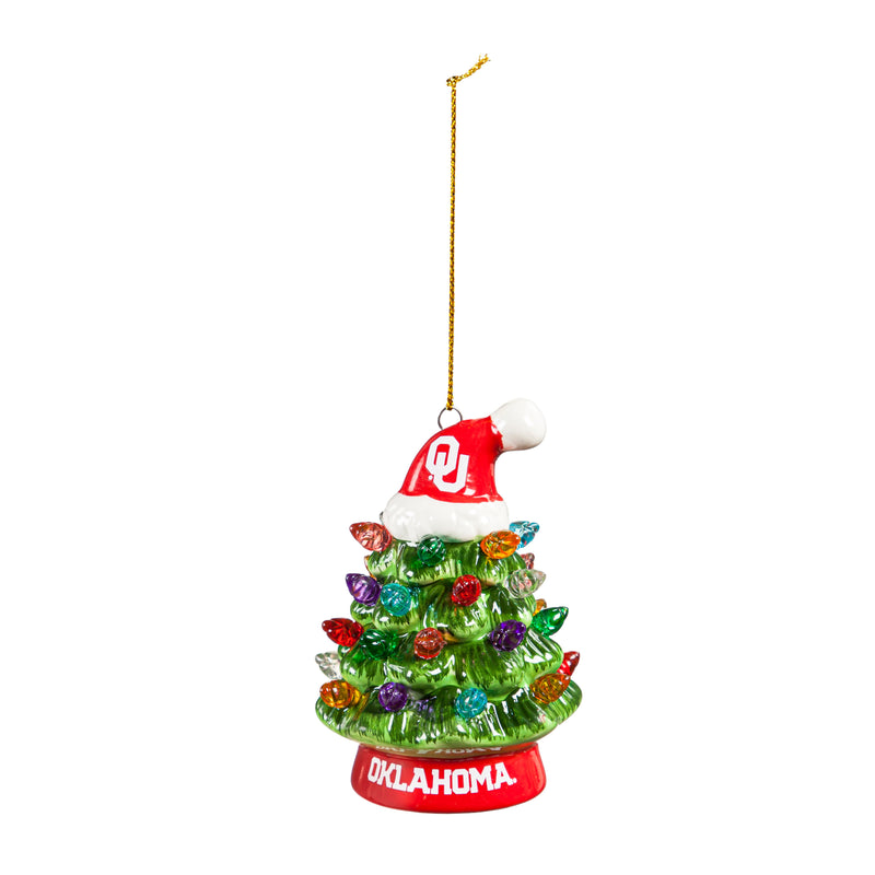 4" LED Ceramic Christmas Tree Ornament with Team Santa Hat, University of Oklahoma,3otl974to