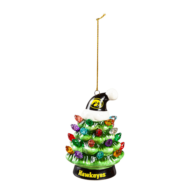 4" LED Ceramic Christmas Tree Ornament with Team Santa Hat, University of Iowa,3otl980to