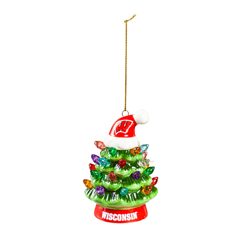 4" LED Ceramic Christmas Tree Ornament with Team Santa Hat, University of Wisconsin-Madison,3otl984to