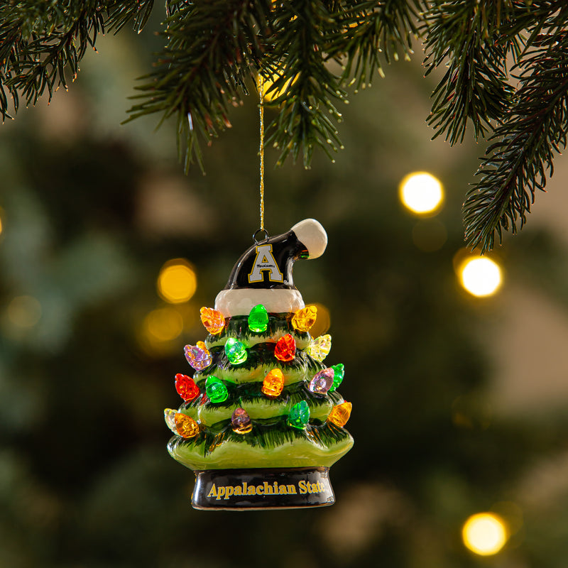 4" LED Ceramic Christmas Tree Ornament with Team Santa Hat, Appalachian State University,3otl988to