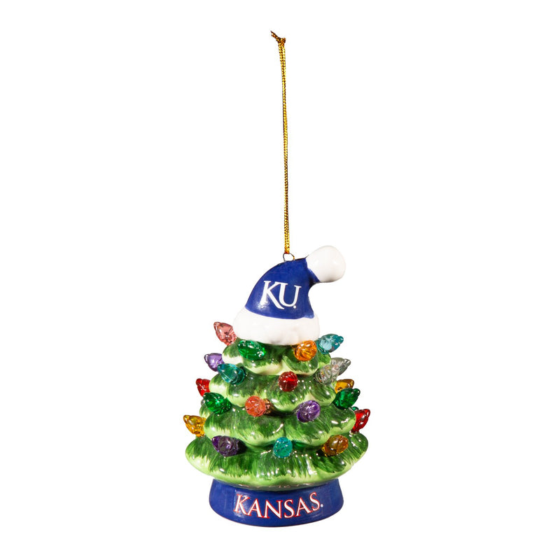 4" LED Ceramic Christmas Tree Ornament with Team Santa Hat, University of Kansas,3otl996to