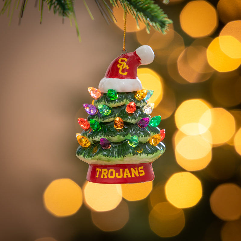 4" LED Ceramic Christmas Tree Ornament with Team Santa Hat, University of Southern California,3otl997to