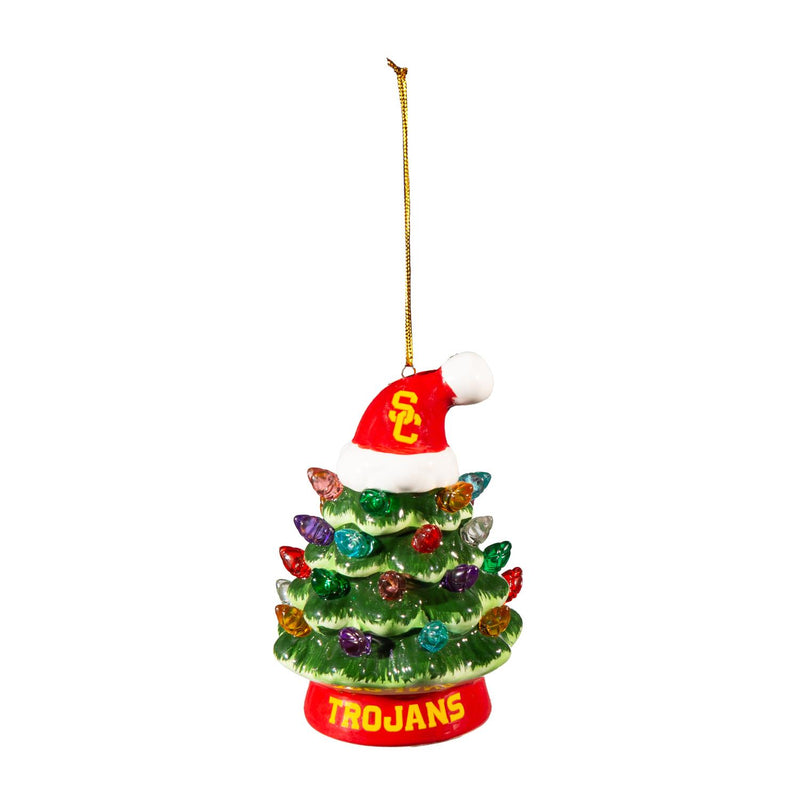 4" LED Ceramic Christmas Tree Ornament with Team Santa Hat, University of Southern California