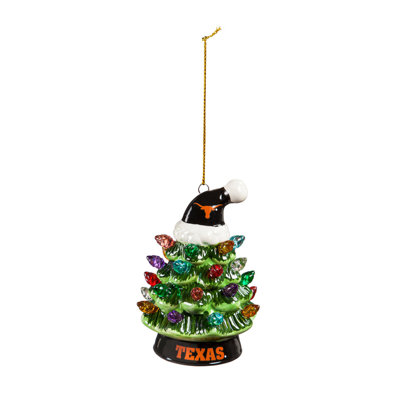 4" LED Ceramic Christmas Tree Ornament with Team Santa Hat, University of Texas,3otl999to