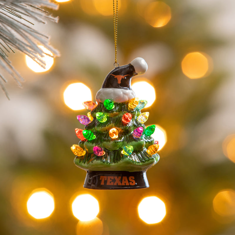 4" LED Ceramic Christmas Tree Ornament with Team Santa Hat, University of Texas,3otl999to